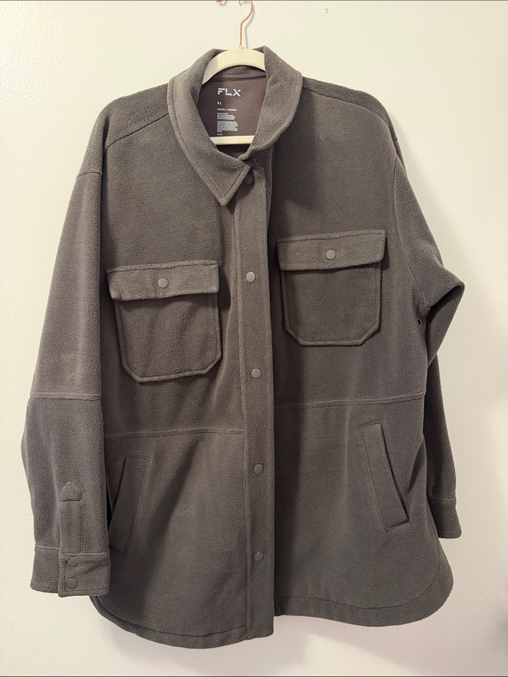 FLX Women's Lightweight Fleece Shacket in Gray